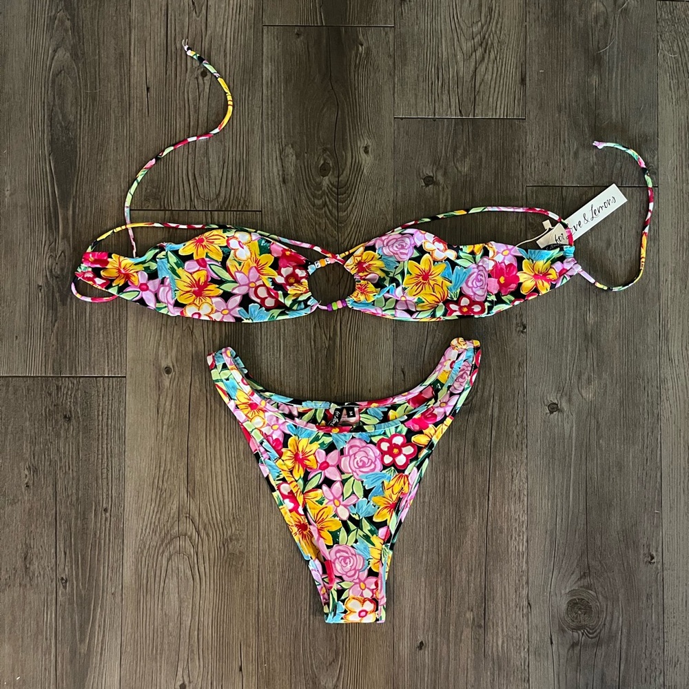 For Love & Lemons Tiana Floral Bandeau Bikini Top (S) and Bottom (M) set NWT - Picture 2 of 8